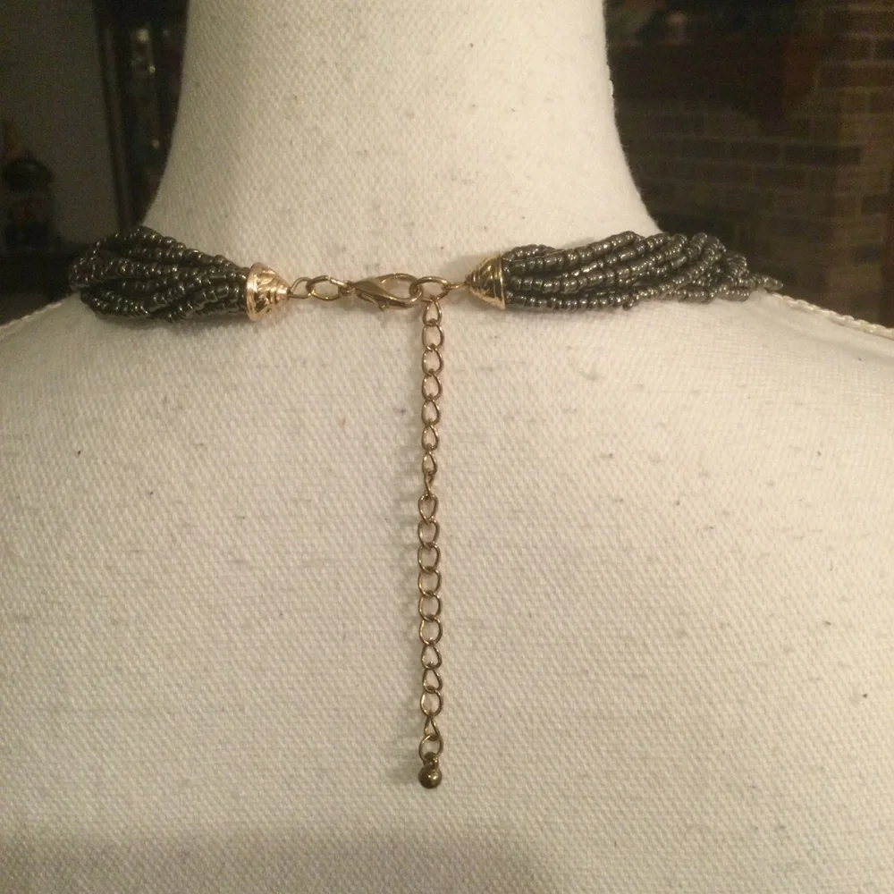 Sparkly Crystal And Glass Bead Bib Collar Necklace